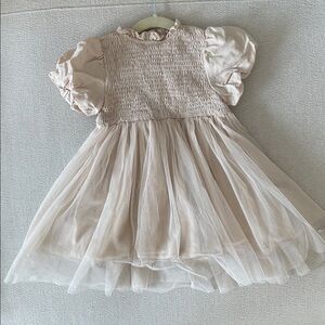 Donsje Amsterdam Dusty Rose Linen Puff Sleeve Toddler Tulle Dress